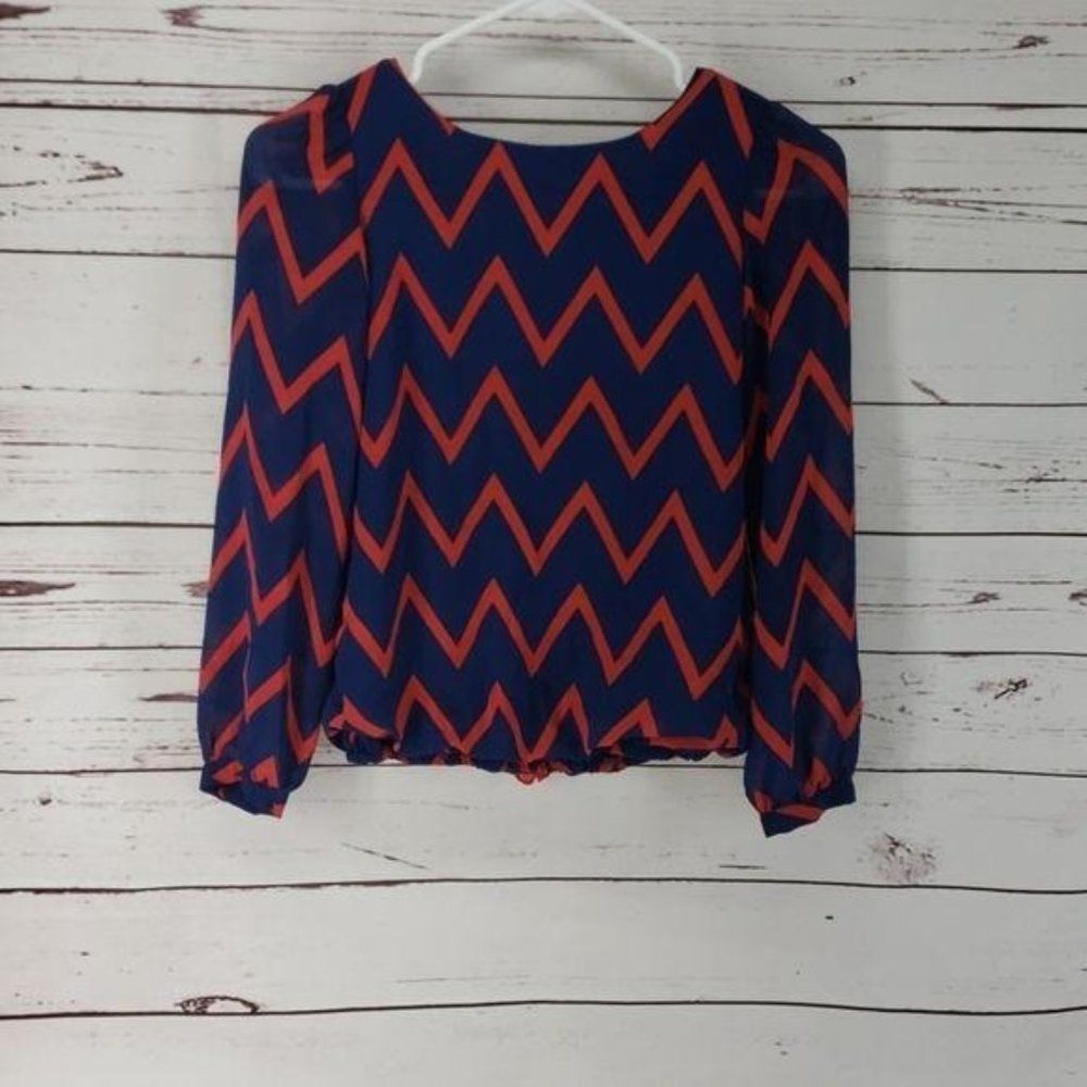 GB Girls Red & Blue Chevron large Bow Blouse